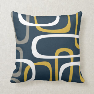 Mid-Century Modern Loops Pattern Mustard Navy Blue Kussen