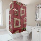 Mid Century Modern Maroon Douchegordijn (In situ)