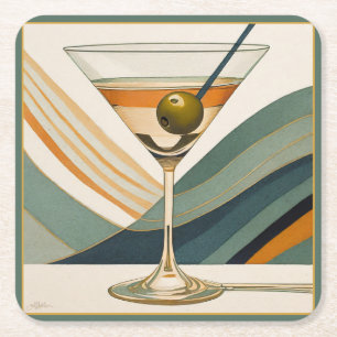 Mid Century Modern Martini Cocktail Hour Vierkante Kartonnen Onderzetter