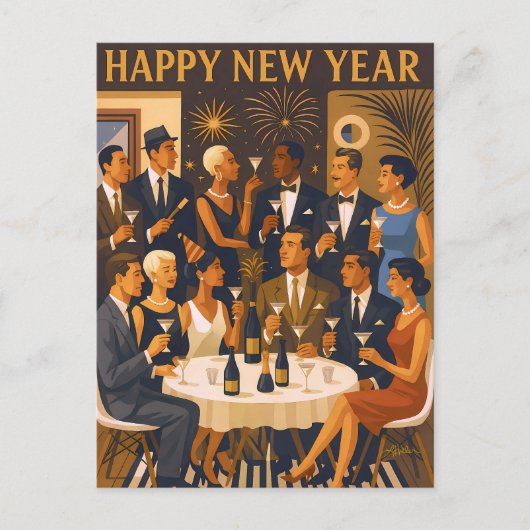 Mid Century Modern Martini Intellectuals New Year Briefkaart (Voorkant)