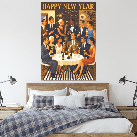Mid Century Modern Martini Intellectuals New Year Canvas Afdruk (Insitu (Slaapkamer))
