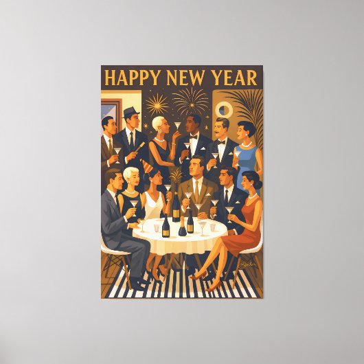 Mid Century Modern Martini Intellectuals New Year Canvas Afdruk (Voorkant)