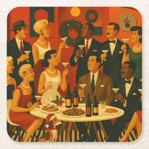Mid Century Modern Martini Intellectuelen Kerstmis Vierkante Kartonnen Onderzetter