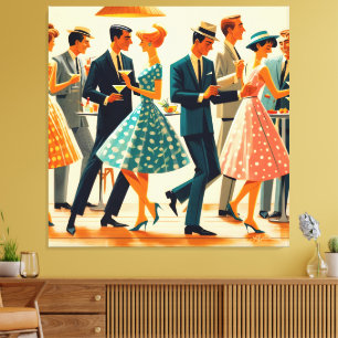 Mid Century Modern Martinis Dancing Cocktail Party Canvas Afdruk