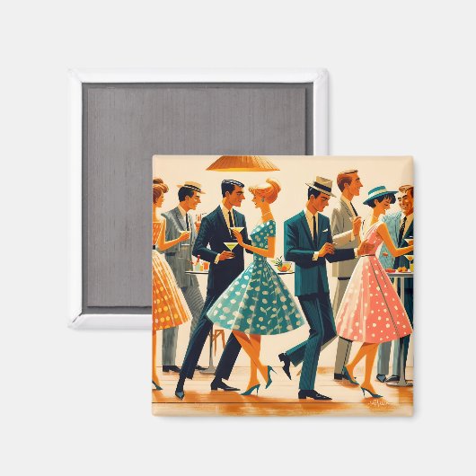 Mid Century Modern Martinis Dancing Cocktail Party Magneet (Voorkant / Achterkant)