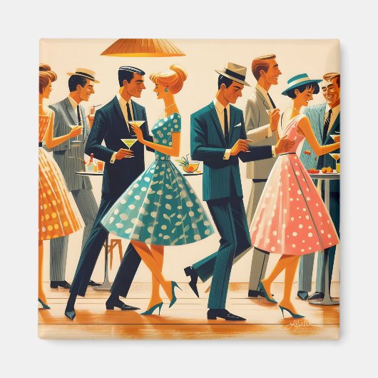 Mid Century Modern Martinis Dancing Cocktail Party Magneet (Voorkant)