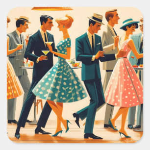 Mid Century Modern Martinis Dancing Cocktail Party Vierkante Sticker