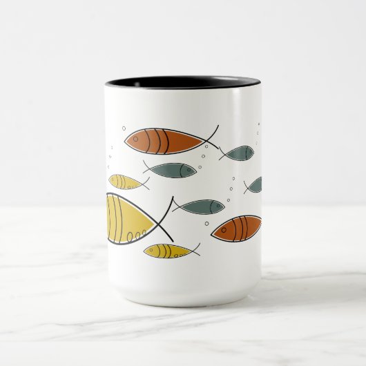 Mid Century Modern MCM Retro Fish Swimming Patroon Mok (Midden)