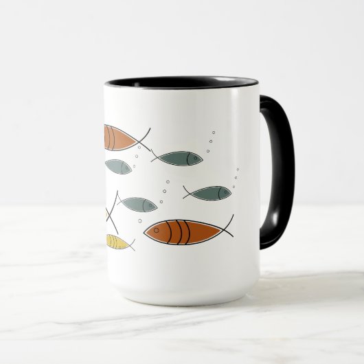 Mid Century Modern MCM Retro Fish Swimming Patroon Mok (Voorkant rechts)