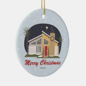 Mid Century Modern Merry kerst House Keramisch Ornament (Rechts)