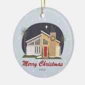 Mid Century Modern Merry kerst House Keramisch Ornament (Links)