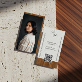Mid-century Modern Minimal Woodgrain Photo QR Code Visitekaartje