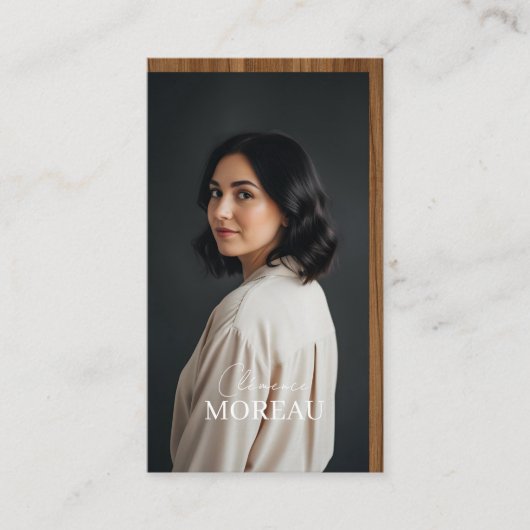 Mid-century Modern Minimal Woodgrain Photo QR Code Visitekaartje (Voorkant)
