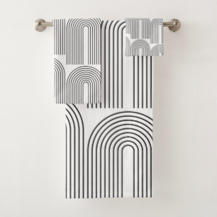 Mid Century Modern Minimalist Arch Lines in Black Bad Handdoek