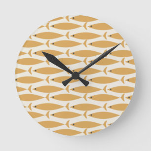 Mid Century Modern Minimalist Fish Pattern Ronde Klok