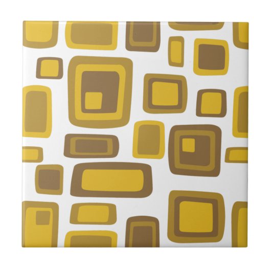 Mid-Century Modern Mustard Gold Brown Square Tegeltje (Voorkant)