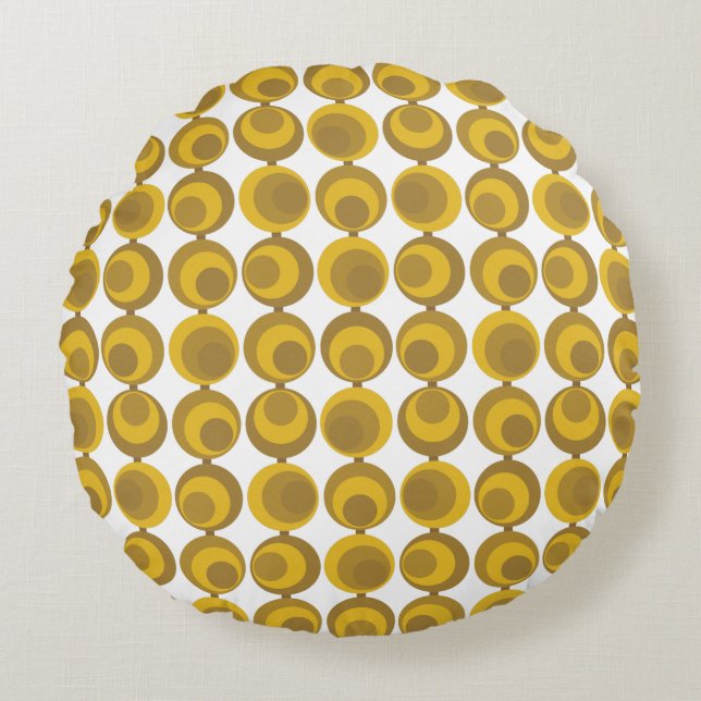Mid-Century Modern Mustard Gold Retro Geo Pattern Rond Kussen (Voorkant)