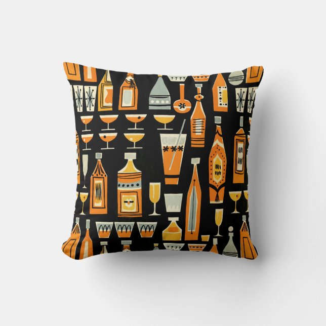 Mid-Century modern Night Life Pattern Kussen (Voorkant)