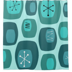 Mid Century Modern Oblangen Turquoise Douchegordijn