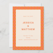 Mid Century Modern Orange Geometric Unique Wedding Save The Date (Voorkant)