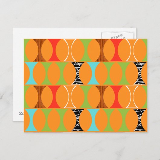 Mid Century Modern Oranje Pattern Briefkaart (Voorkant / Achterkant)