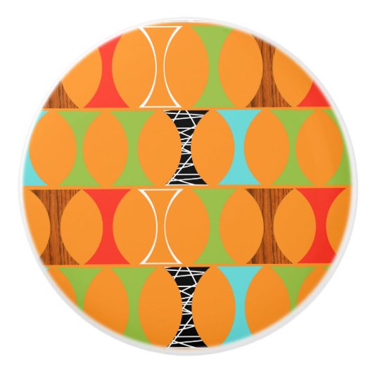 Mid Century Modern Oranje Pattern Ceramic Knob. Keramische Knop (Voorkant)