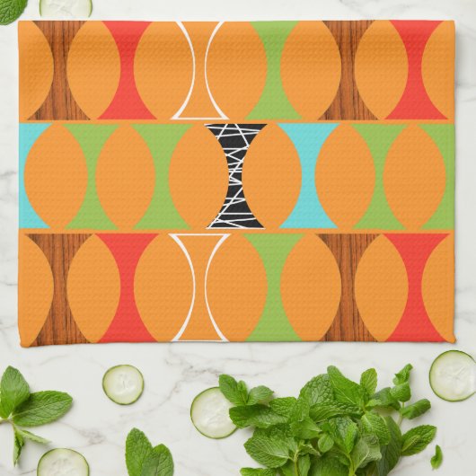 Mid Century Modern Oranje Pattern Kitchen Towel Theedoek (Gevouwen)