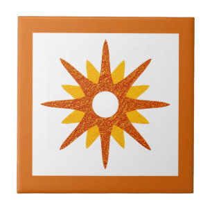 Mid-Century modern Oranje Starburst Design Tegeltje