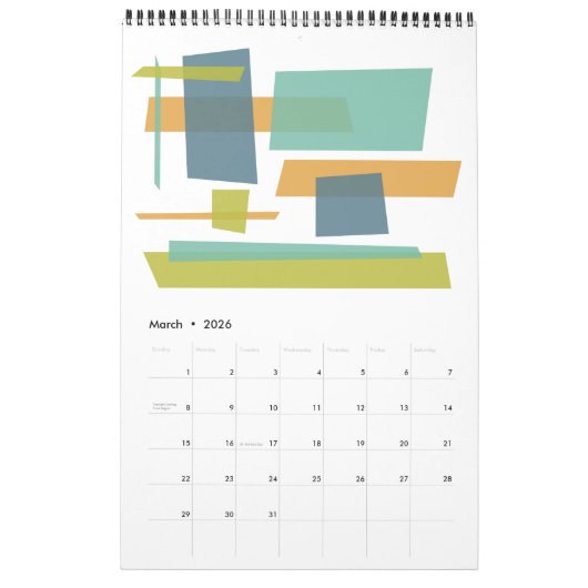 Mid Century Modern Original Art Retro Kalender (Mar 2026)