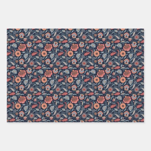 Mid Century Modern Paisley Flower Pattern Wrapping Inpakpapier Vel (Voorkant 3)