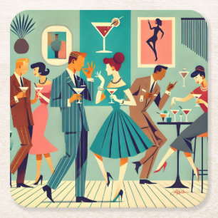 Mid Century Modern Party De Martini Dans Vierkante Kartonnen Onderzetter