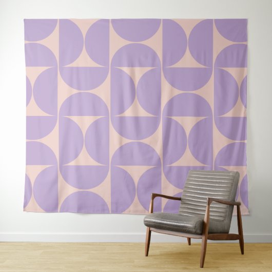 Mid Century Modern Pattern Lavender Wandkleed (In Situ (horizontaal))