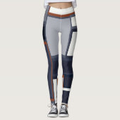 Mid Century Modern Pattern van de marine en Rust Leggings (Voorkant)