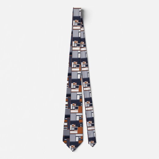 Mid Century Modern Pattern van de marine en Rust Stropdas (Voorkant)