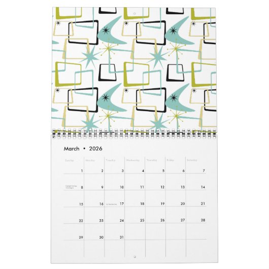 Mid Century Modern Patterns #1 Original Art Retro Kalender (Mar 2026)