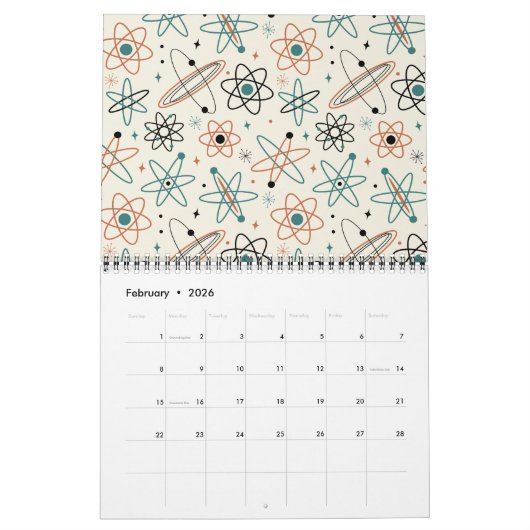 Mid Century Modern Patterns #1 Original Art Retro Kalender (Feb 2026)