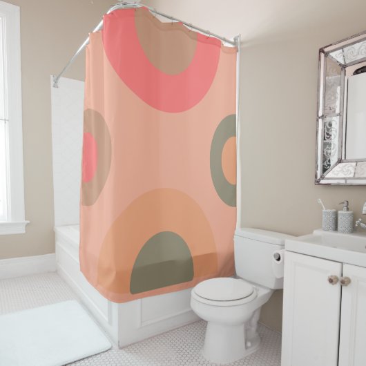 Mid-Century Modern Peach and Olive Douchegordijn (In situ)