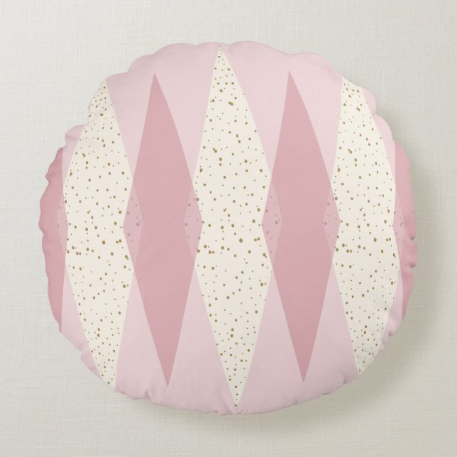 Mid Century Modern Pink Argyle Round Pillow Rond Kussen (Voorkant)