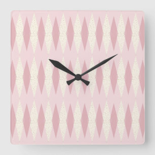 Mid Century Modern Pink Argyle Square Wall klok