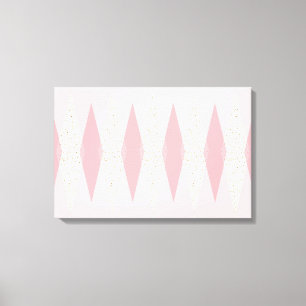Mid Century Modern Pink Argyle Stretched Canvas Afdruk