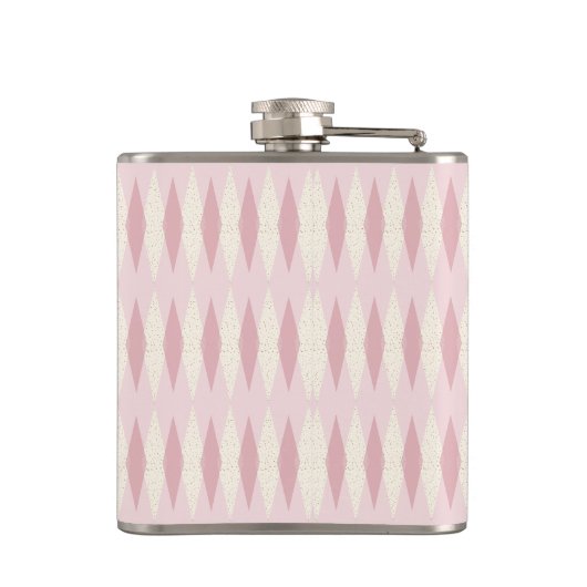 Mid Century Modern Pink Argyle Vinyl Wrapped Flask Heupfles (Achterkant)