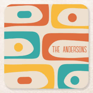 Mid Century Modern Piquet Abstract gepersonaliseer Vierkante Kartonnen Onderzetter