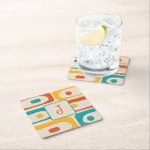 Mid Century Modern Piquet Abstract Pattern Initiaa Vierkante Kartonnen Onderzetter (Insitu)