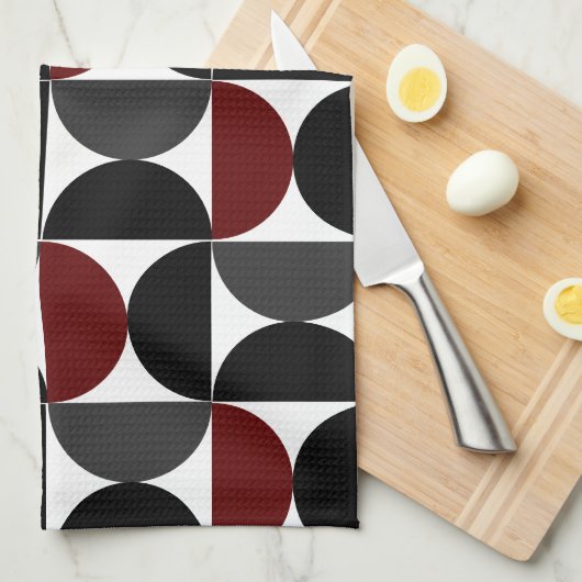 Mid-Century Modern Red Black en Grey Theedoek (Quarter Fold)
