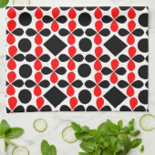 Mid Century Modern Red Black Geometric Pattern Theedoek (Gevouwen)