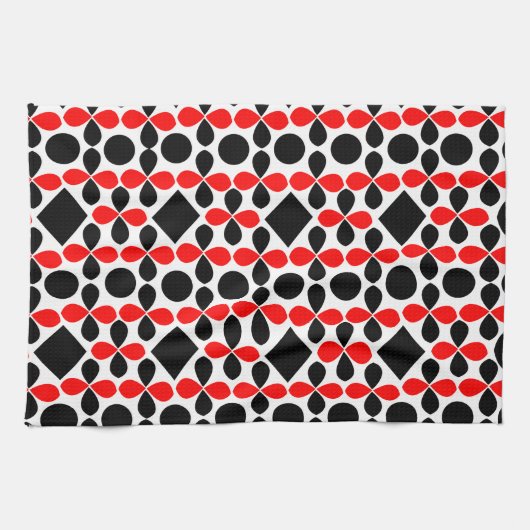 Mid Century Modern Red Black Geometric Pattern Theedoek (Horizontaal)