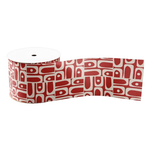 Mid Century Modern Red Piquet Abstract Pattern Grosgrain Lint (Spoel)