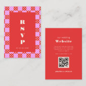 Mid Century Modern Red Roze QR Code RSVP Card Informatiekaartje (Voorkant / Achterkant)