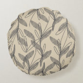 Mid Century Modern Retro Botanical Grey Beige Rond Kussen (Achterkant)