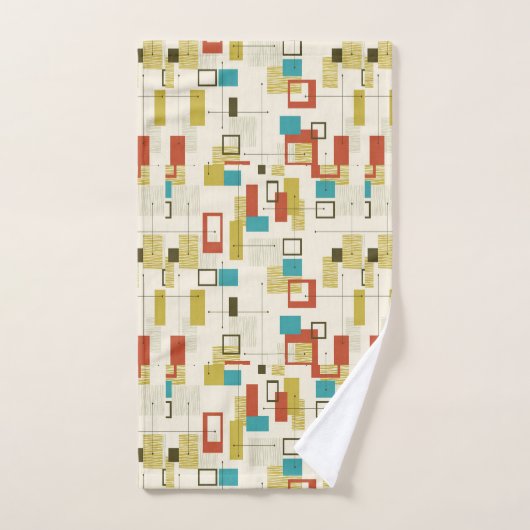 Mid Century Modern, Retro, Geometrisch, Turquoise, Bad Handdoek (Handdoek)